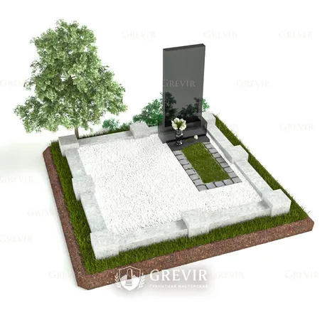Мемориальный комплекс с черной стелой и гранитным цветником