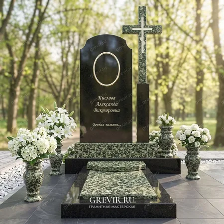 Комбинированный гранитный памятник с крестом Диабаз и Луковецкий gr1057